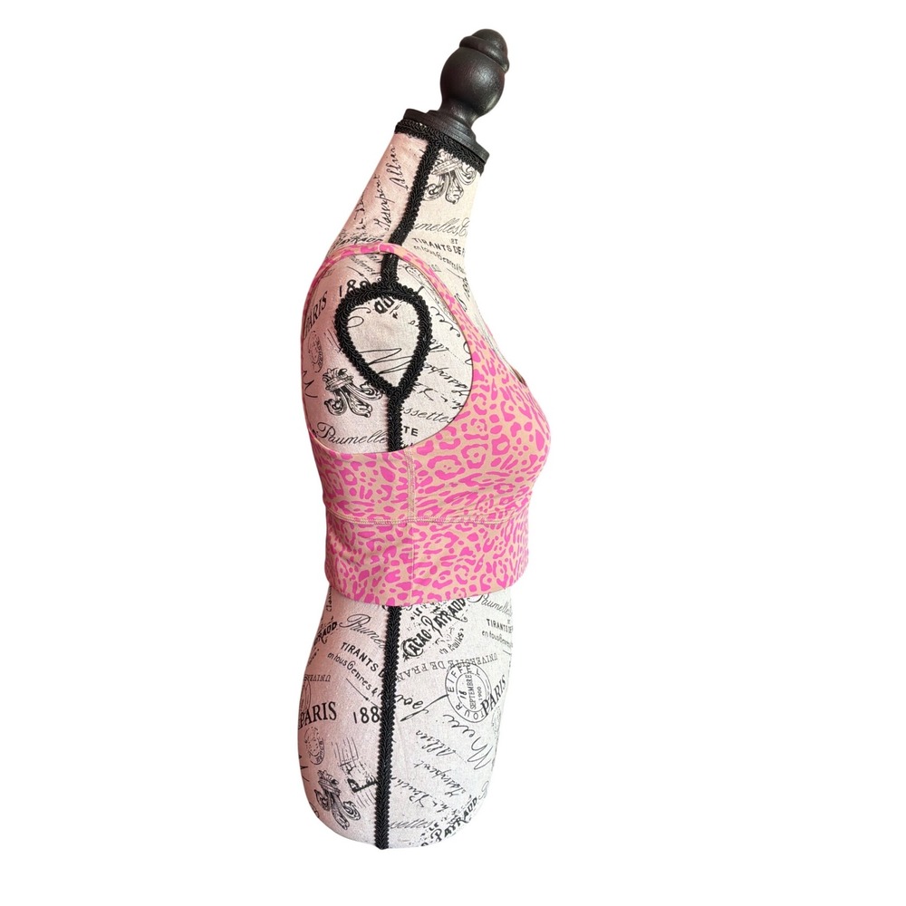 JoyLab Pink Leopard Print Longline Sports Bra Square Neck Racerback Small - Picture 4 of 6